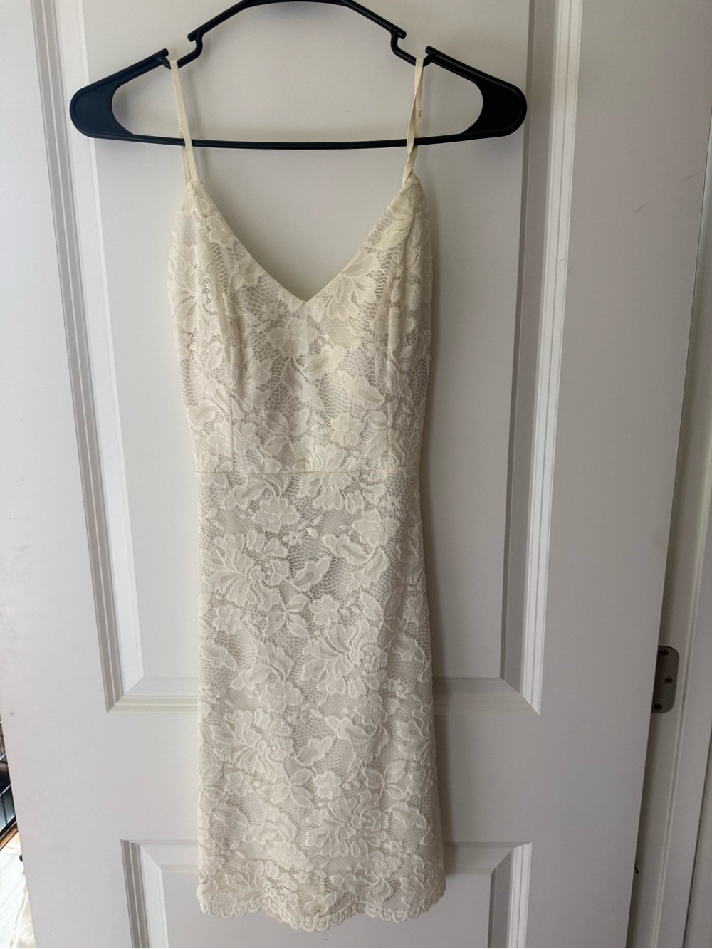 Windsor Cream Lace Slip Dress with V-Neck Spaghetti Straps